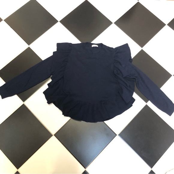 Ulla Johnson Ruffle Sleeves Crewneck Sweater Dark Navy Blue Pullover Cashmere S - Picture 1 of 6